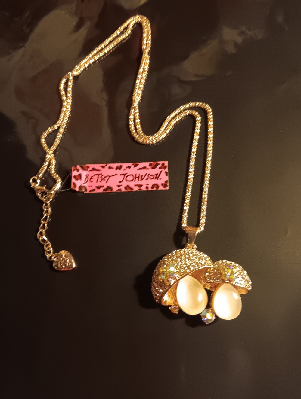Betsey Johnson Mushroom Necklace Rhinestones NWT